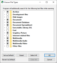 Known File Types dialog box