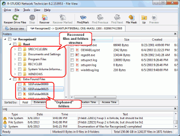 Figure 3: Recovered files and folders structure and "orphaned" folders