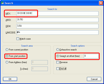 Finding RAID parameters: Search dialog box