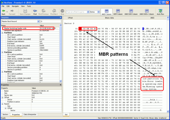 Finding RAID parameters: Disk2.arc opened in the Text/hexadecimal editor