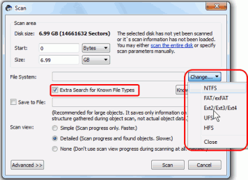 Creating a Custom Known File Type for R-Studio: Scan Dialog Box