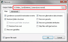 HD Video Recovery from SD cards: Video Recovery Parameters: Recover - Main (Step 4)